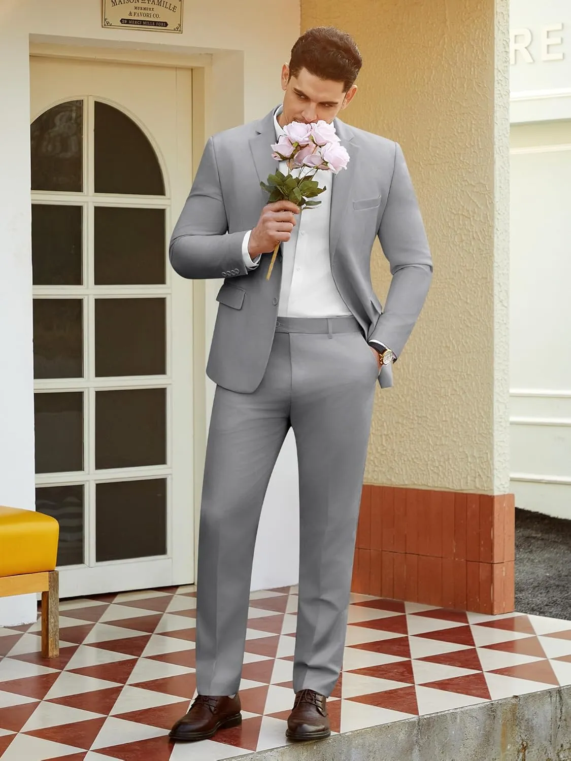 WEEN CHARM Men's Suits Slim Fit 2 Piece Two Button Blazer Wedding Prom Tuxedo Single Breasted Jacket Pants Set