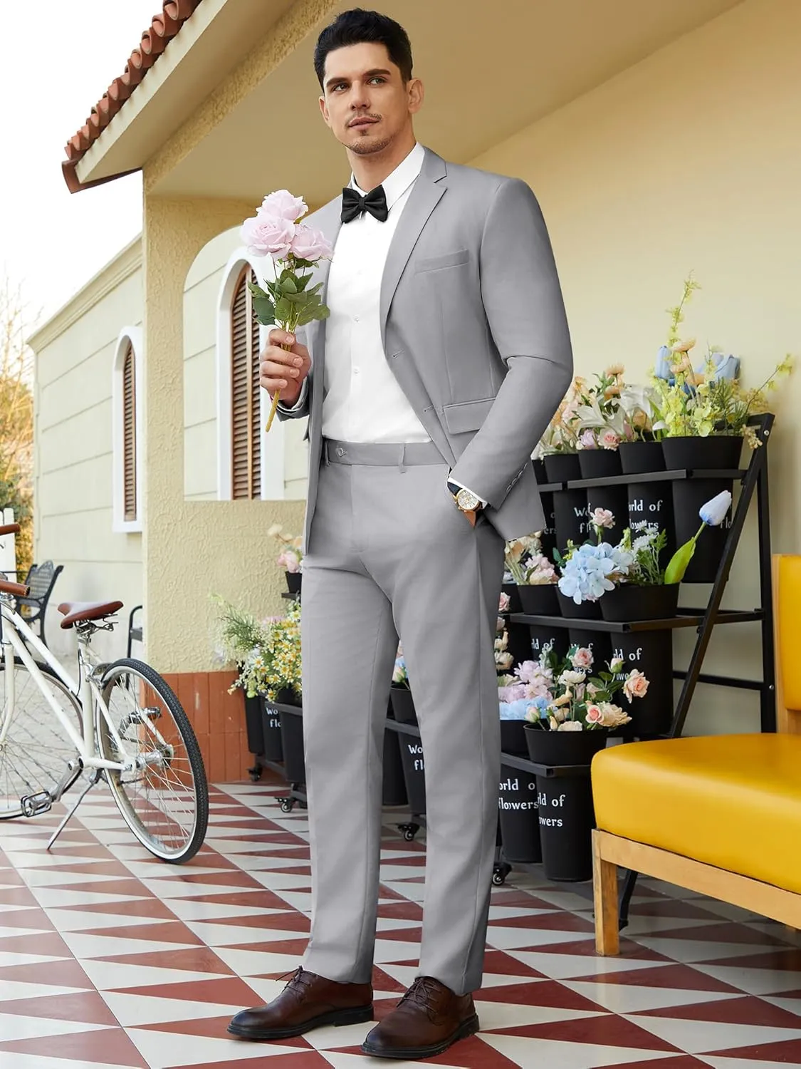 WEEN CHARM Men's Suits Slim Fit 2 Piece Two Button Blazer Wedding Prom Tuxedo Single Breasted Jacket Pants Set