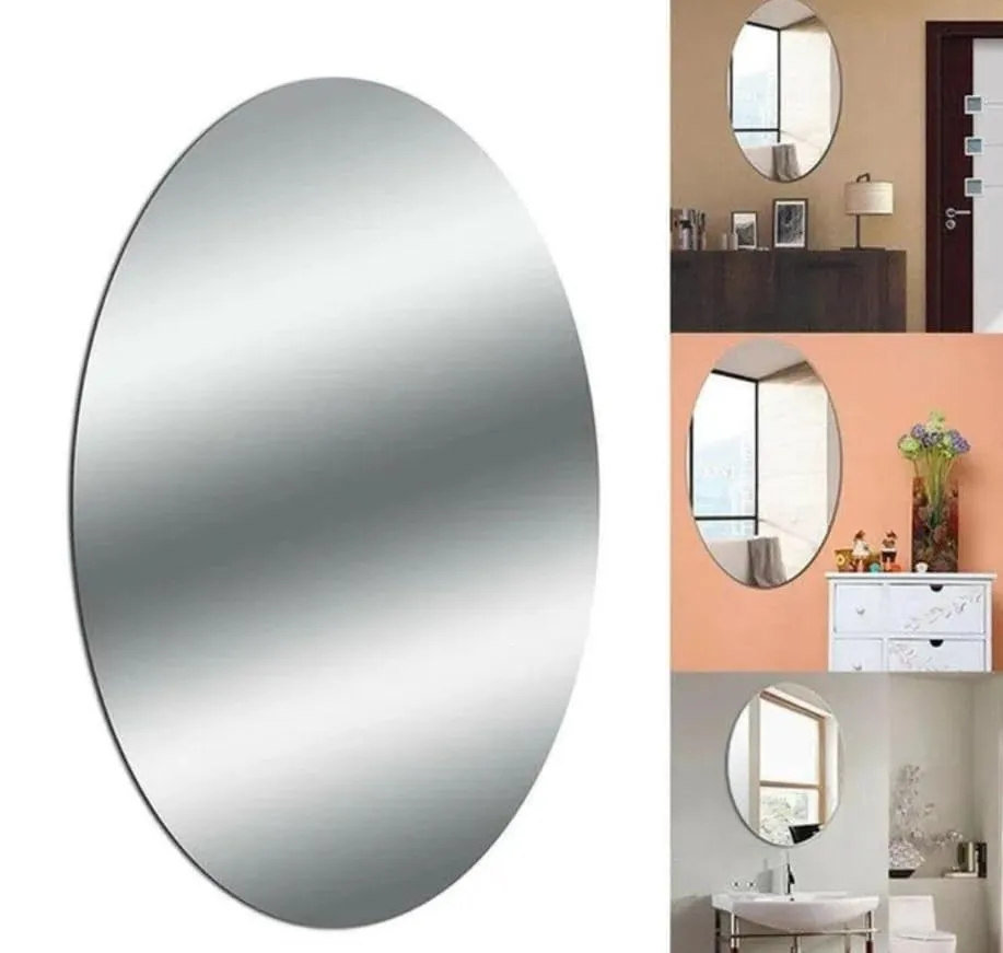 wolkwogg Oval Shape Adhesive Mirror Sticker for Wall on Tiles Bedroom Living Room Basin Mirror Bathroom Wall Mirror Both Side Sticker Acrylic Wall Mirror (Medium, 3, Count)
