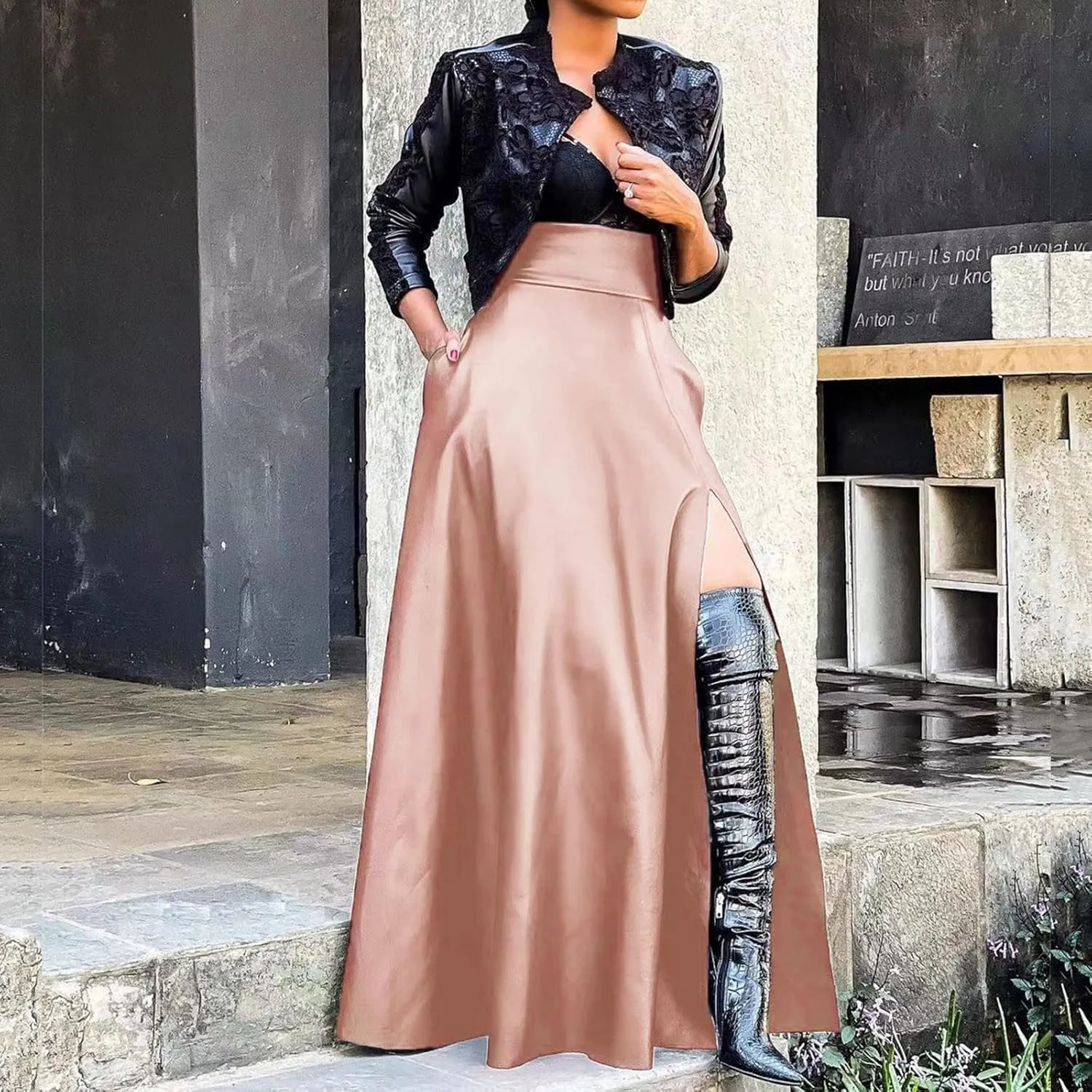 Woman New Sexy Leather Clothes High Split Irregular Skirt Leather Skirt Sexy Skirts for Women