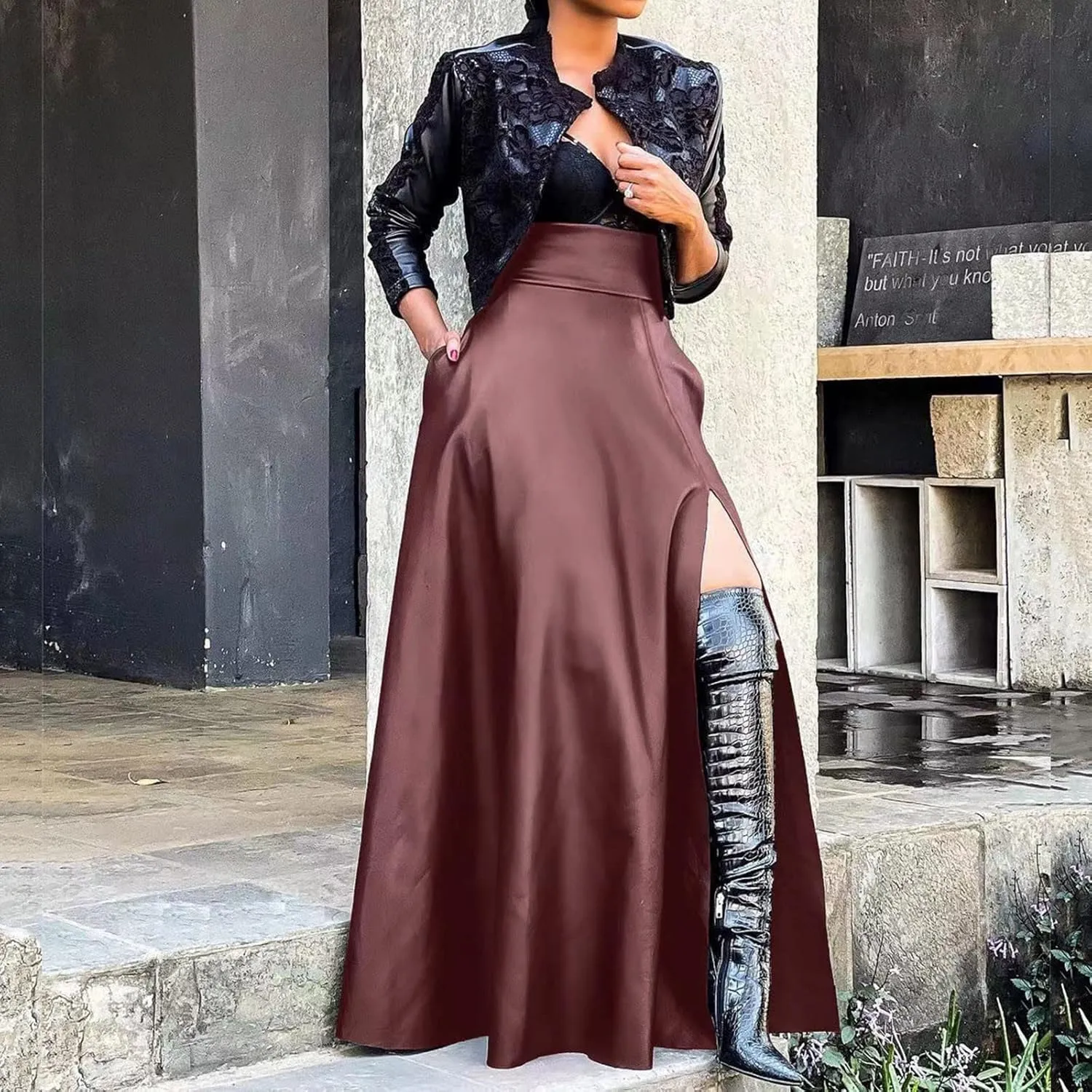 Woman New Sexy Leather Clothes High Split Irregular Skirt Leather Skirt Sexy Skirts for Women