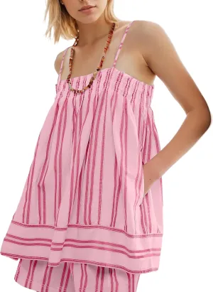 Women 2 Piece Lounge Set Sleeveless Striped Cami Peplum Top Boxer Shorts Loose Ruffle Matching Pj Sets Outfits