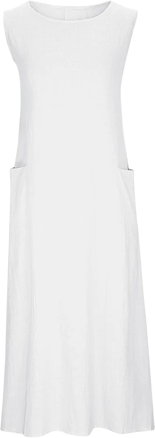 Women 2025 Sleeveless Tank Dress Casual Crew Neck Summer Beach Long Maxi Dresses Loose Sundress with Pocket