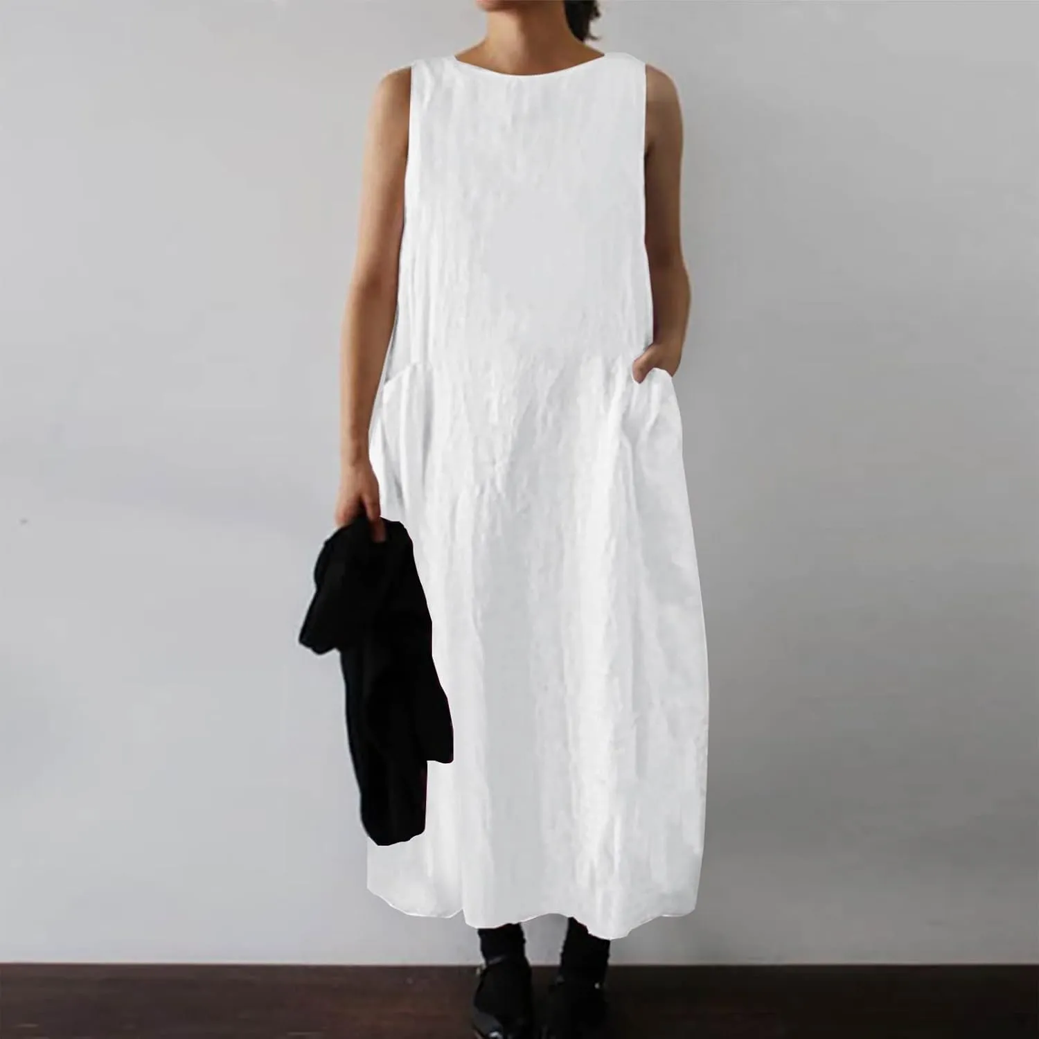 Women 2025 Sleeveless Tank Dress Casual Crew Neck Summer Beach Long Maxi Dresses Loose Sundress with Pocket
