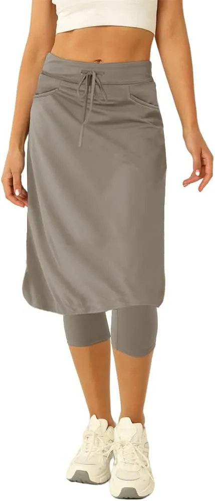 Women 20" Knee Length Tennis Skirt with Built in Legging Golf Skirts Skirted Legging with Pockets