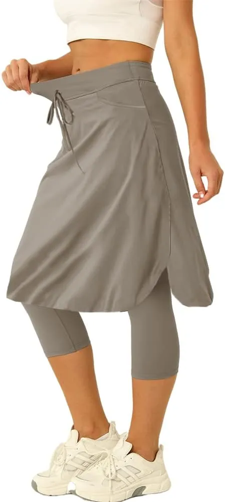 Women 20" Knee Length Tennis Skirt with Built in Legging Golf Skirts Skirted Legging with Pockets