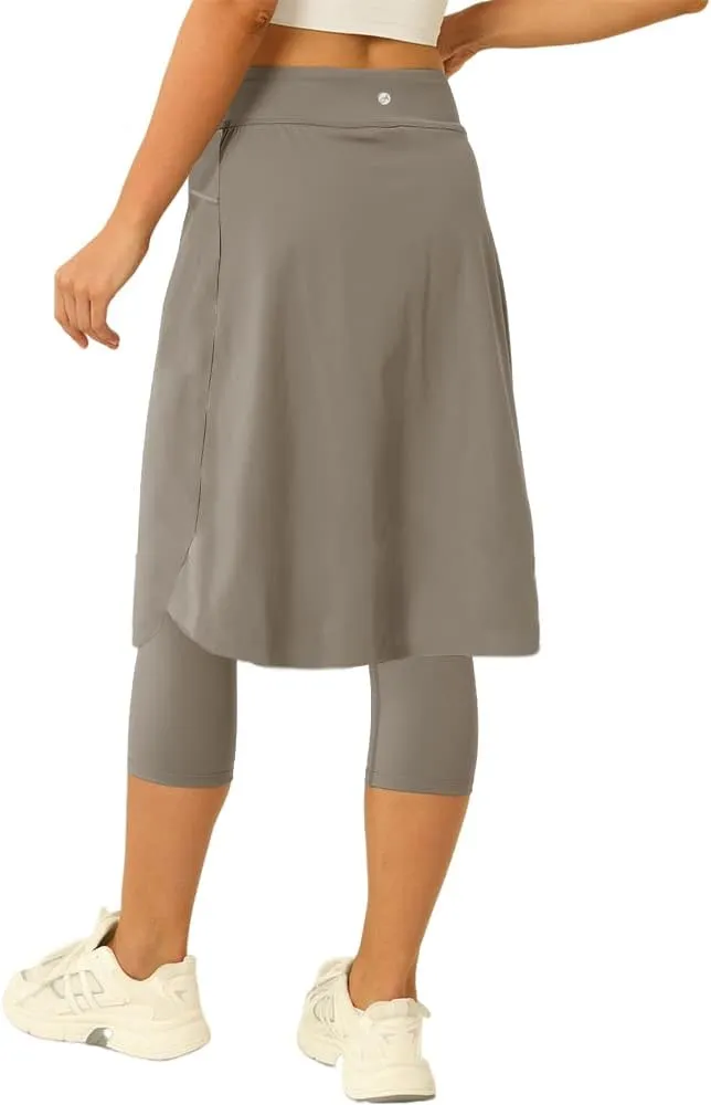 Women 20" Knee Length Tennis Skirt with Built in Legging Golf Skirts Skirted Legging with Pockets