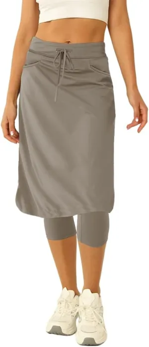 Women 20" Knee Length Tennis Skirt with Built in Legging Golf Skirts Skirted Legging with Pockets