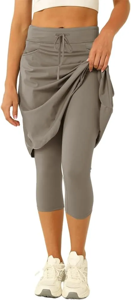 Women 20" Knee Length Tennis Skirt with Built in Legging Golf Skirts Skirted Legging with Pockets