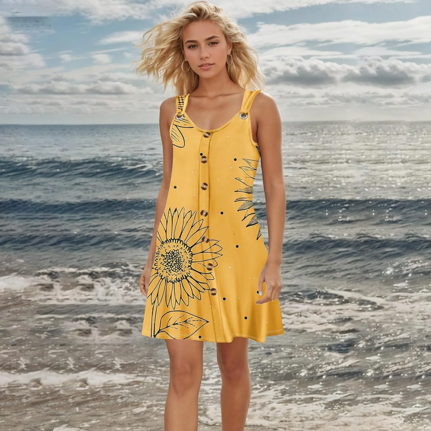 Women Dresses Summer Midi Sleeveless Button Down Womens Summer Dresses V Neck Club A Line Elegant Glam Tank Dress