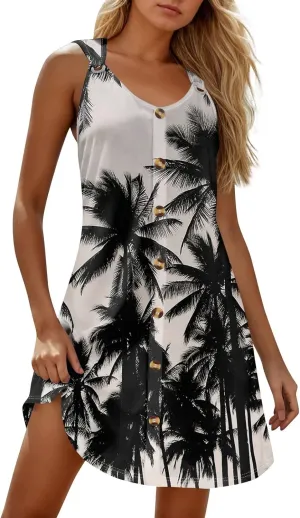 Women Dresses Summer Midi Sleeveless Button Down Womens Summer Dresses V Neck Club A Line Elegant Glam Tank Dress