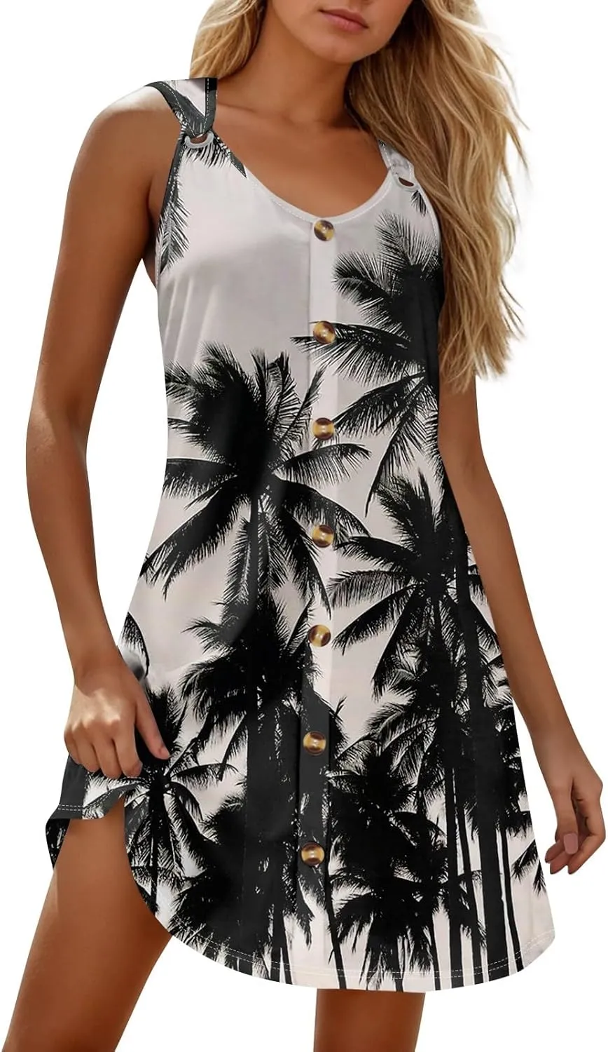 Women Dresses Summer Midi Sleeveless Button Down Womens Summer Dresses V Neck Club A Line Elegant Glam Tank Dress