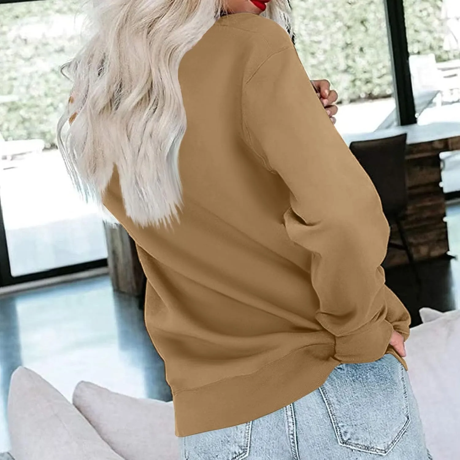 Women Long Sleeve Crewneck Fall Sweatshirt Hoodies Oversized Fleece Pullover Tops Y2k Teen Girls Preppy Clothes 2024
