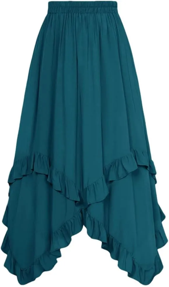 Women Lotus Leaves Swing Skirt Casual Elastic A-Line Long Skirts Women's Pleated Midi Skirt