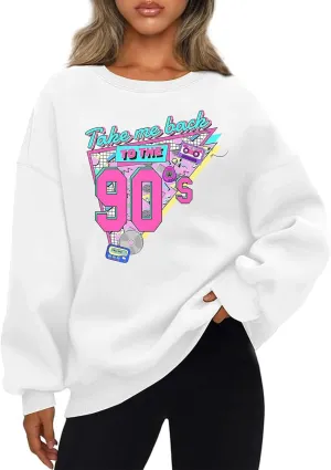 Women Oversized Graphic Sweatshirt 90s Outfit Long Sleeve Shirt 90's Vintage Pullover Tops Birthday Party Gift