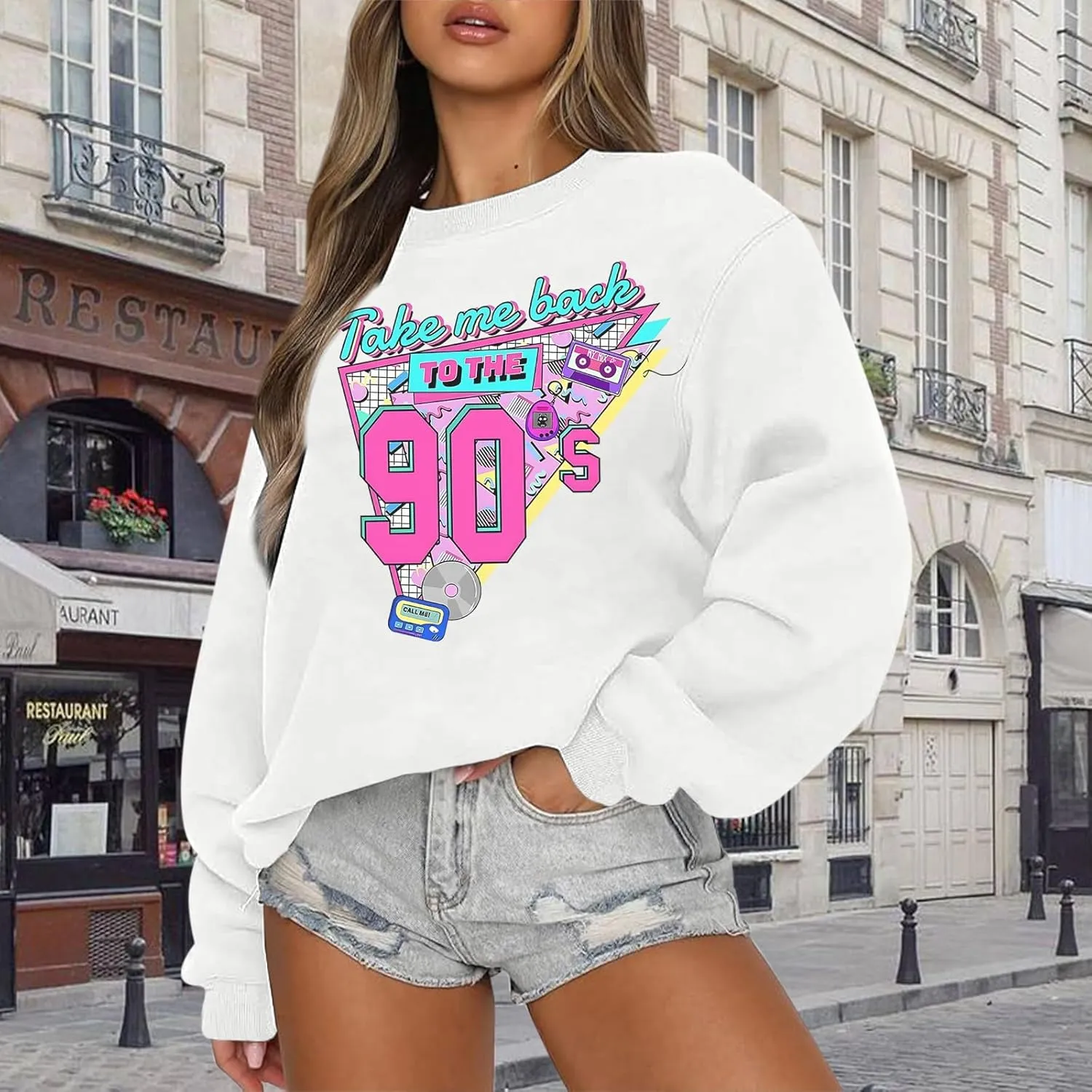 Women Oversized Graphic Sweatshirt 90s Outfit Long Sleeve Shirt 90's Vintage Pullover Tops Birthday Party Gift