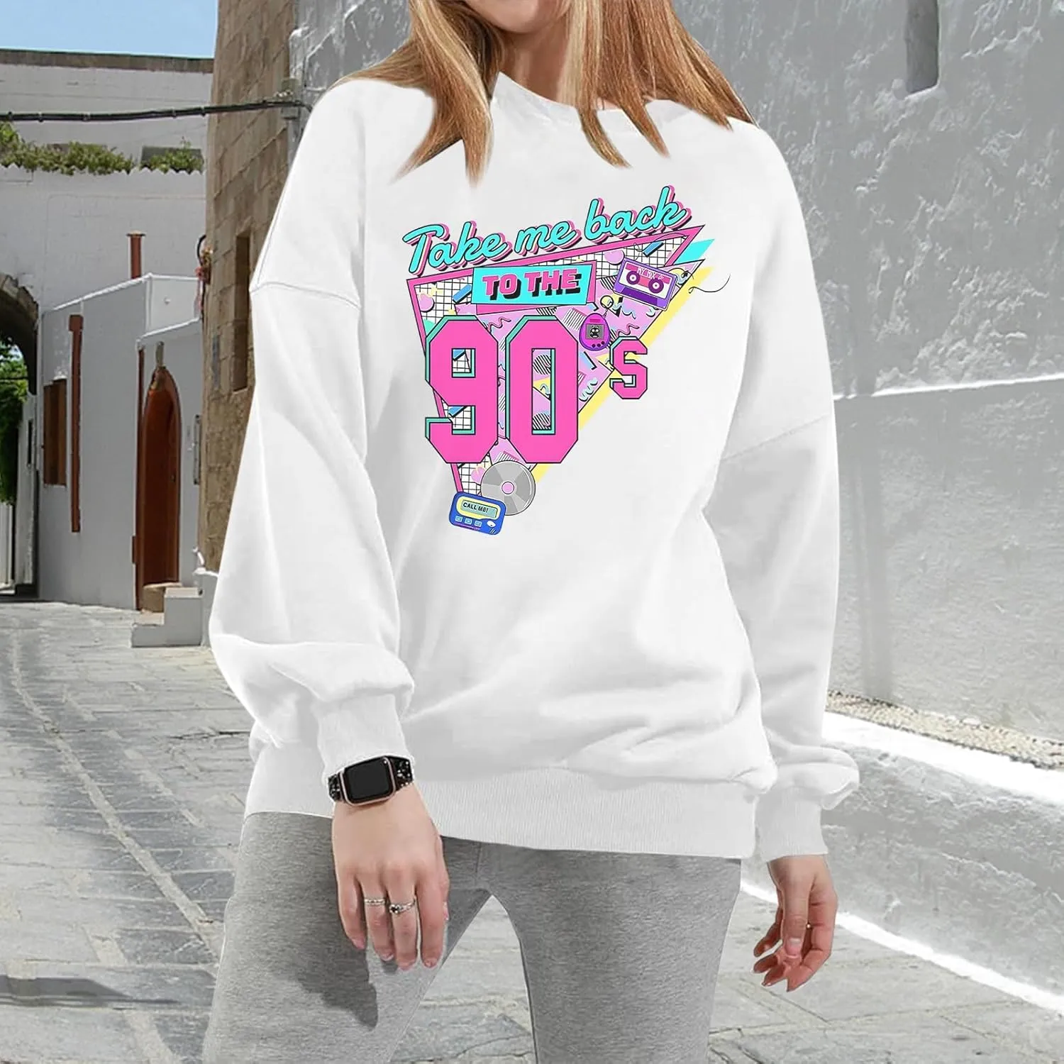 Women Oversized Graphic Sweatshirt 90s Outfit Long Sleeve Shirt 90's Vintage Pullover Tops Birthday Party Gift