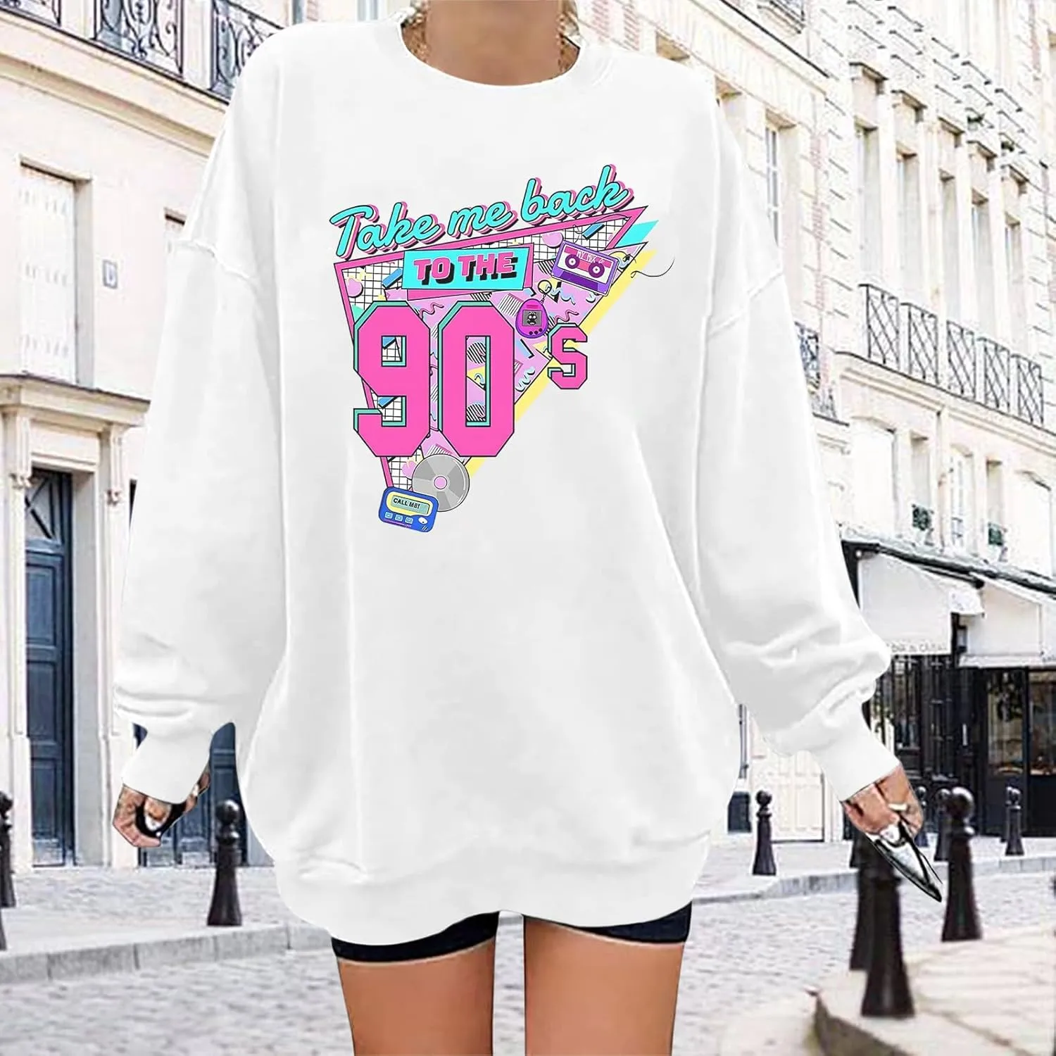 Women Oversized Graphic Sweatshirt 90s Outfit Long Sleeve Shirt 90's Vintage Pullover Tops Birthday Party Gift
