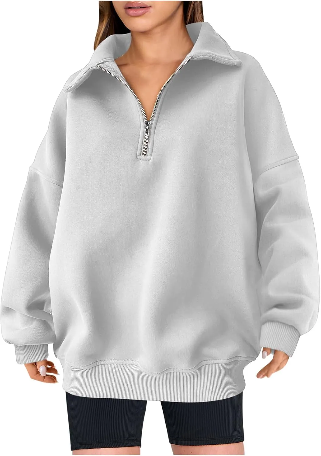 Women Oversized Half Zip Sweatshirt Drop Shoulder Long Sleeves Collar Quarter 1/4 Zipper Pullover Fashion Fall Tops