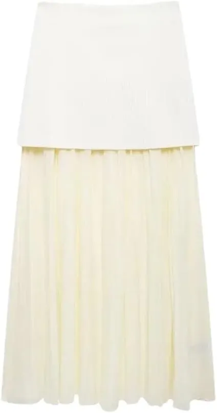 Women Pleated Knit Skirt with Elasticated Waistband High Waist Midi Skirt for Casual Women