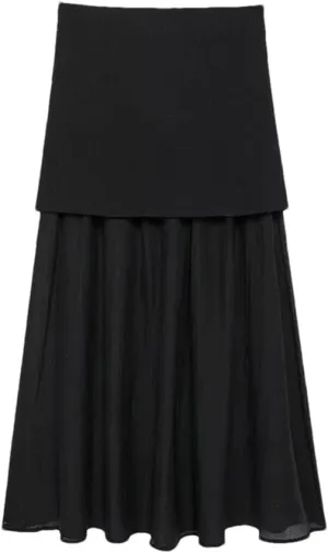 Women Pleated Knit Skirt with Elasticated Waistband High Waist Midi Skirt for Casual Women