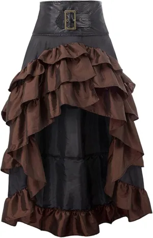 Women Renaissance Pirate Party Skirts Steampunk High Waist Ruffle Hem Skirt High Waisted Plus Size Dress