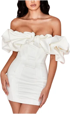 Women Sexy Bodycon Dress Ruffle Sleeve Cocktail Evening Party Elegant Mini Dresses Off Shoulder Slim Fit Club Dress