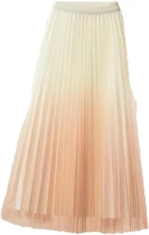 Women Spring Summer Gradient Pleated Mesh Skirts Elastic High Waist Casual A-Line Party Midi Long Skirt