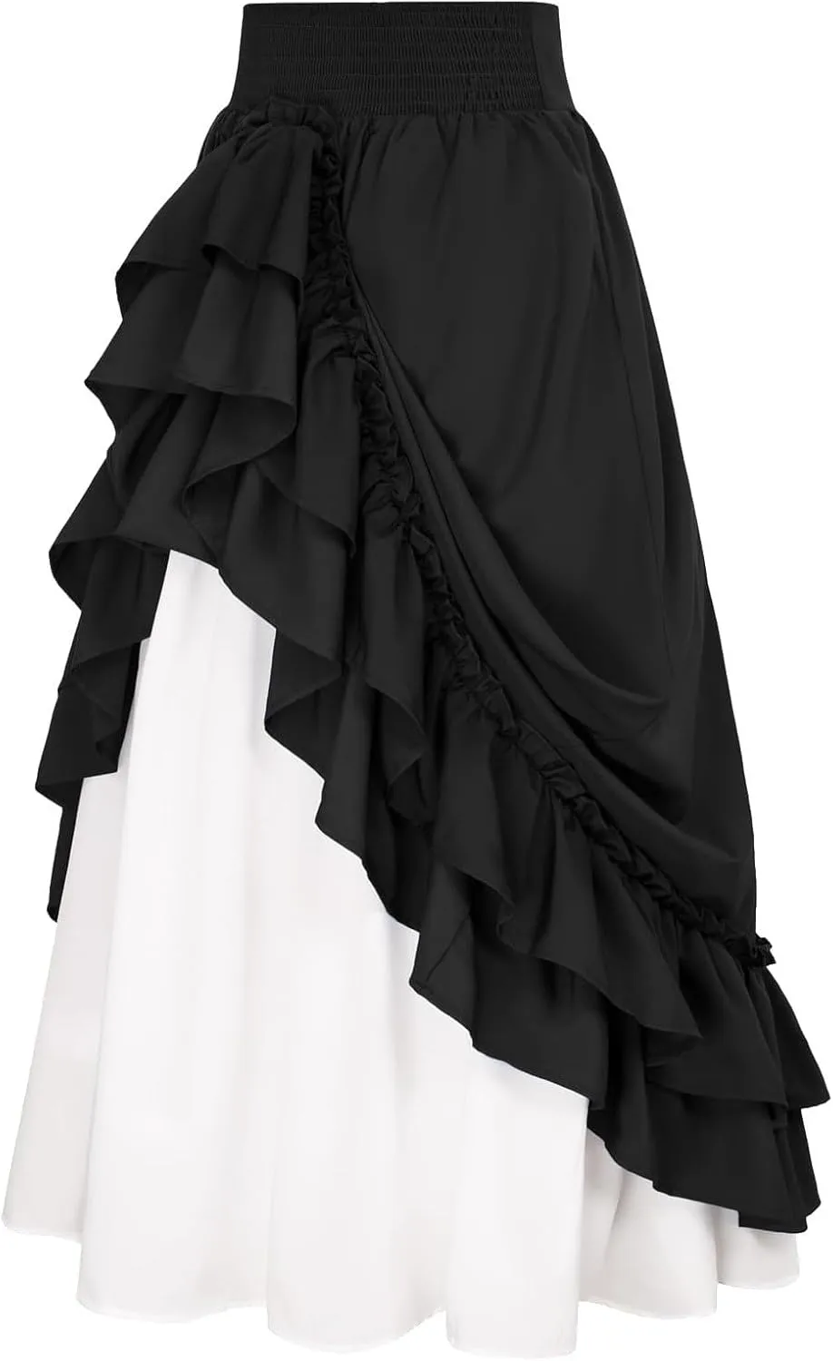 Women Steampunk Pleated Asymmetric Skirts High Waisted Plus Size Ruffle Hem Renaissance Skirt Layered Tiered Dress