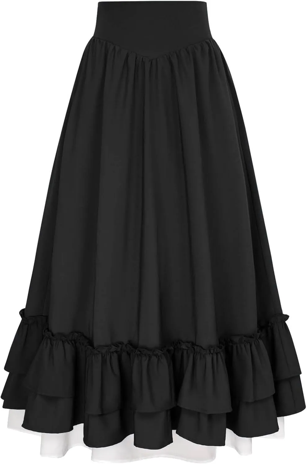 Women Steampunk Pleated Asymmetric Skirts High Waisted Plus Size Ruffle Hem Renaissance Skirt Layered Tiered Dress