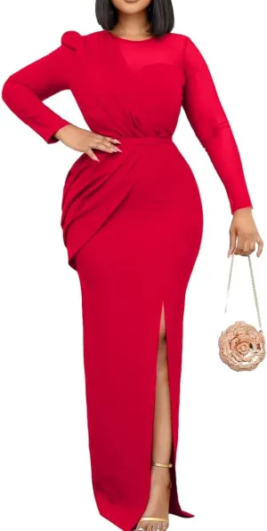 Women Summer Casual Dresses 3 Colors Solid Long Sleeve Mesh Bodycon Pencil Sexy Formal Gowns and Evening Maxi Dress