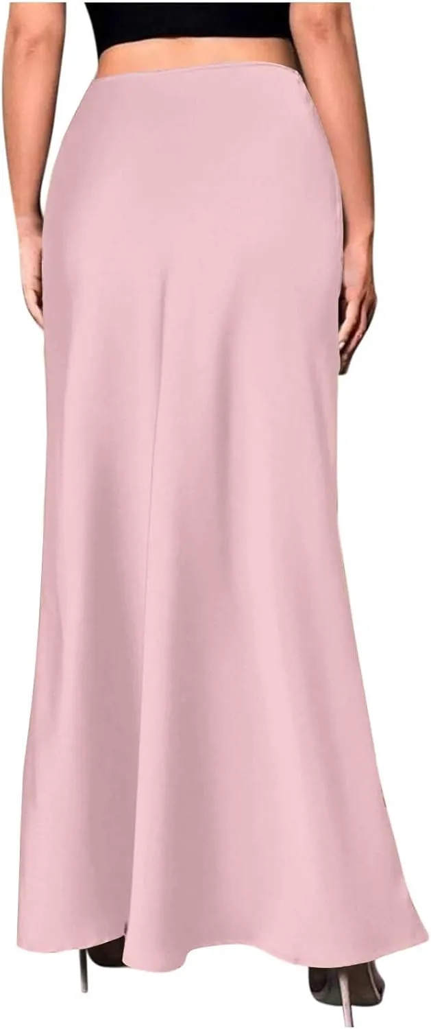 Women Summer Skirt 2025 Elegant Silk High Waist Maxi Skirts Elastic A Line Long Dress Cocktail Party Clothes