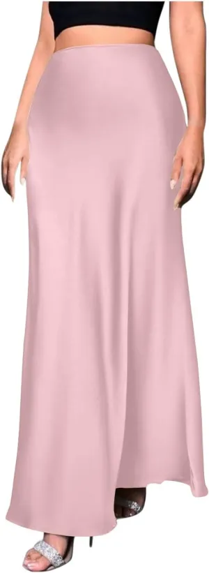 Women Summer Skirt 2025 Elegant Silk High Waist Maxi Skirts Elastic A Line Long Dress Cocktail Party Clothes