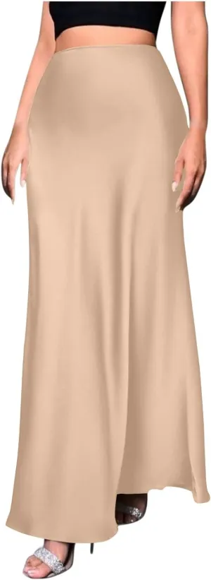 Women Summer Skirt 2025 Elegant Silk High Waist Maxi Skirts Elastic A Line Long Dress Cocktail Party Clothes