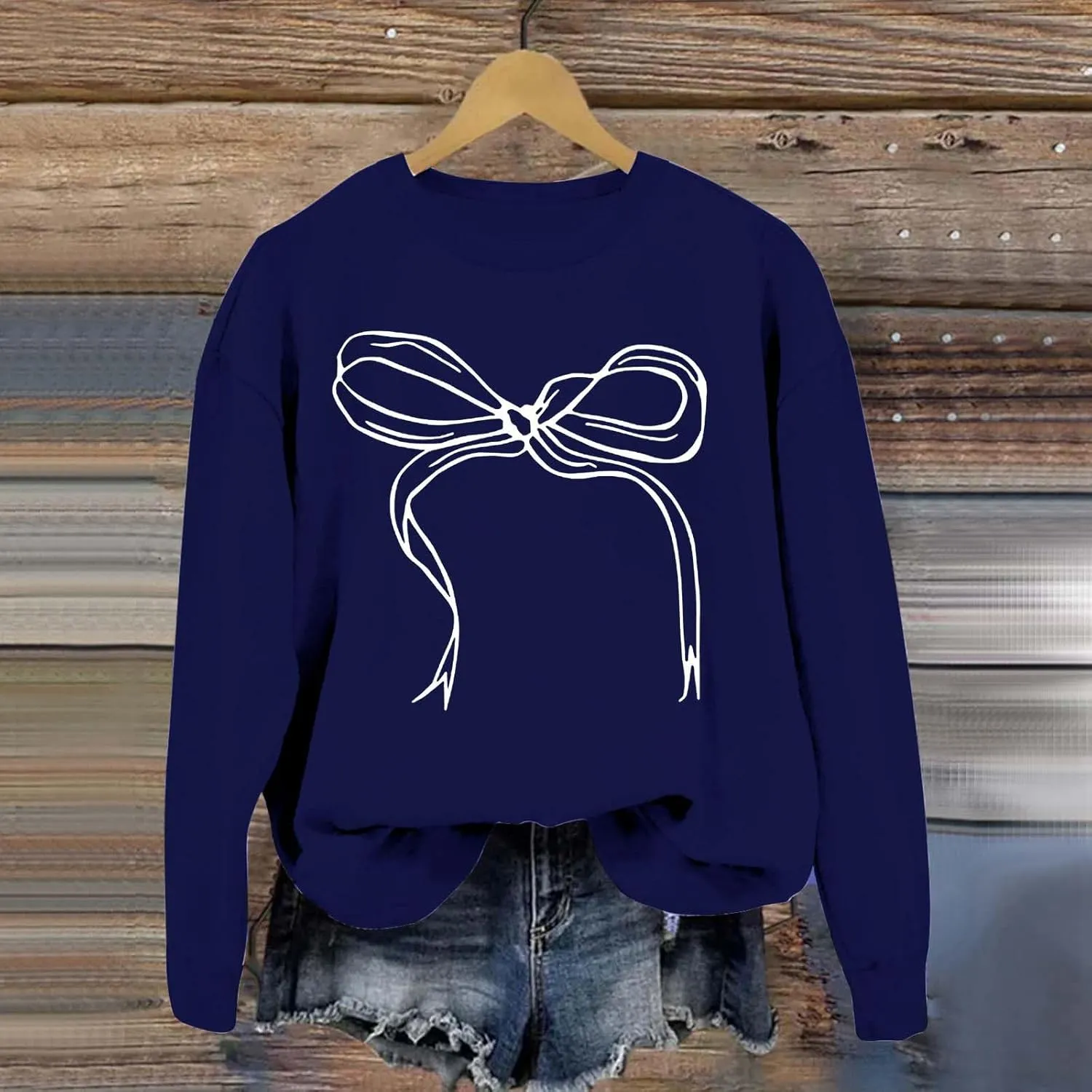 Women Sweatshirt Cute Bow Sweater Oversized Crewneck Sweatshirt Long Sleeve Fleece Pullover Y2K Aesthetic Outfits