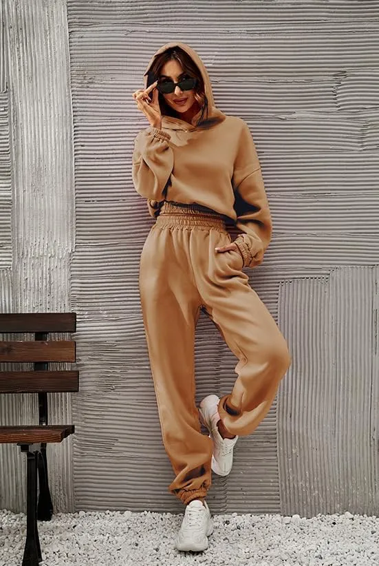 Womens 2 Piece Outfits Hoodie Sweatsuit Sets,Fall Oversized Sweatshirt Jogger Sweatpants Y2K Fashion Lounge Sets