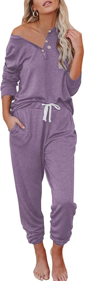 Women's 2 Piece Outfits Lounge Sets Long Sleeve Tops and Jogger Sweatpants Track Sweats Suits Loungewear Pajama Sets
