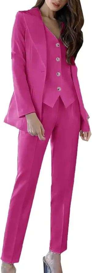 Women's 3 Piece Solid Work Blazer Vest Pant Suit Business Office Lady Suits Sets