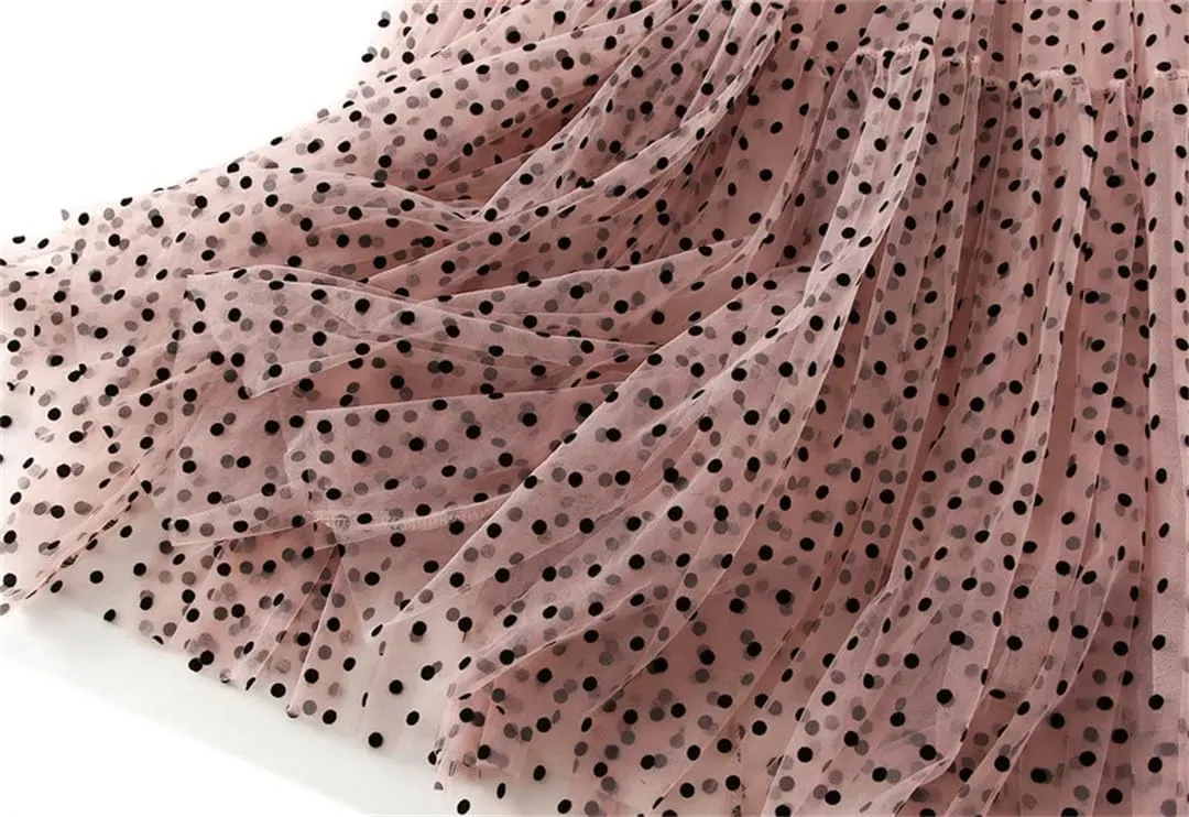 Women's A-Line Pleated Skirt Spring Summer Polka Dot Mesh Skirt Fluffy Skirt