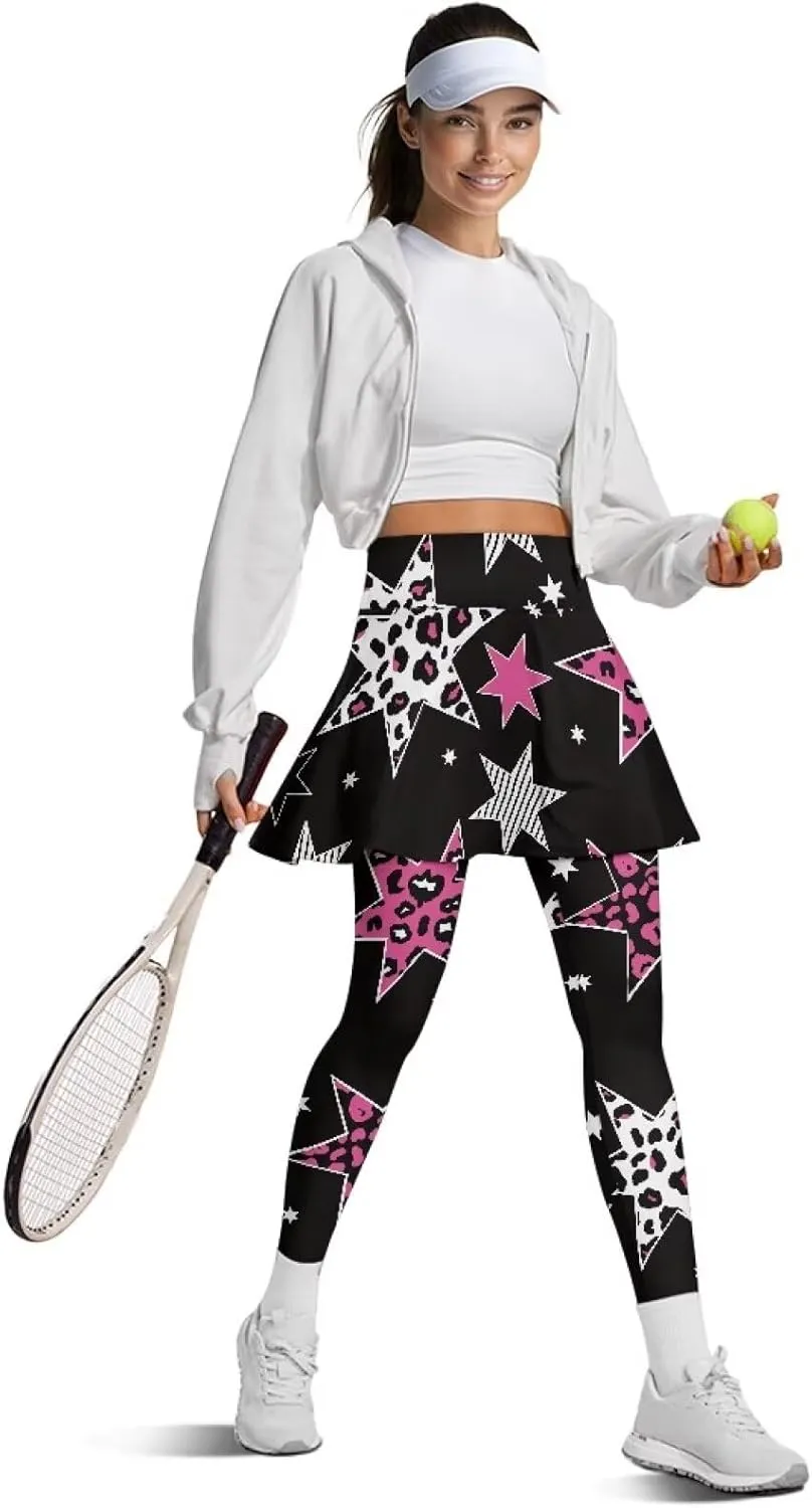Women's Athletic Skirt with Leggings High Waisted Skort with Leggings Modest Leggings Attached Skirts Tennis Pants