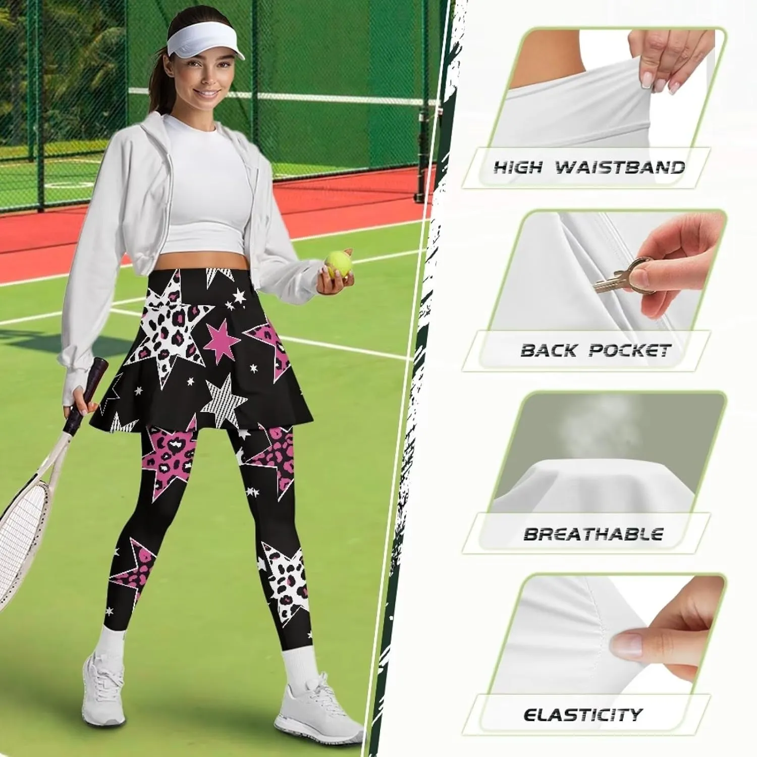 Women's Athletic Skirt with Leggings High Waisted Skort with Leggings Modest Leggings Attached Skirts Tennis Pants
