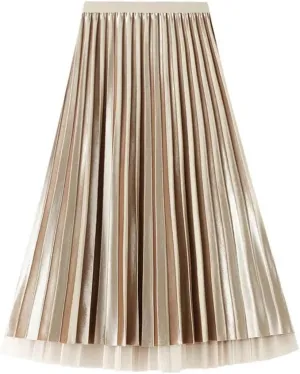 Women's Autumn Winter Mesh A-Line Pleated Midi Skirts High Waist Casual Tulle Skirt Reversible