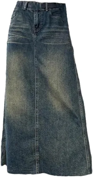 Women's Back Slit Distressed Denim Skirt with Pockets High Waisted Wrap Hip A-Line Casual Jeans Skirt