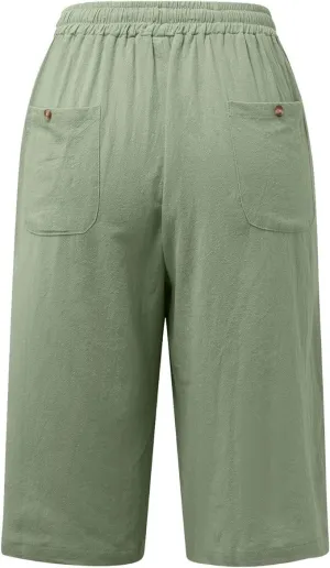 Womens Bermuda Shorts Solid Color Linen Casual Side Lace Summer Drawstring Pants with Pocket for Beach Vacations