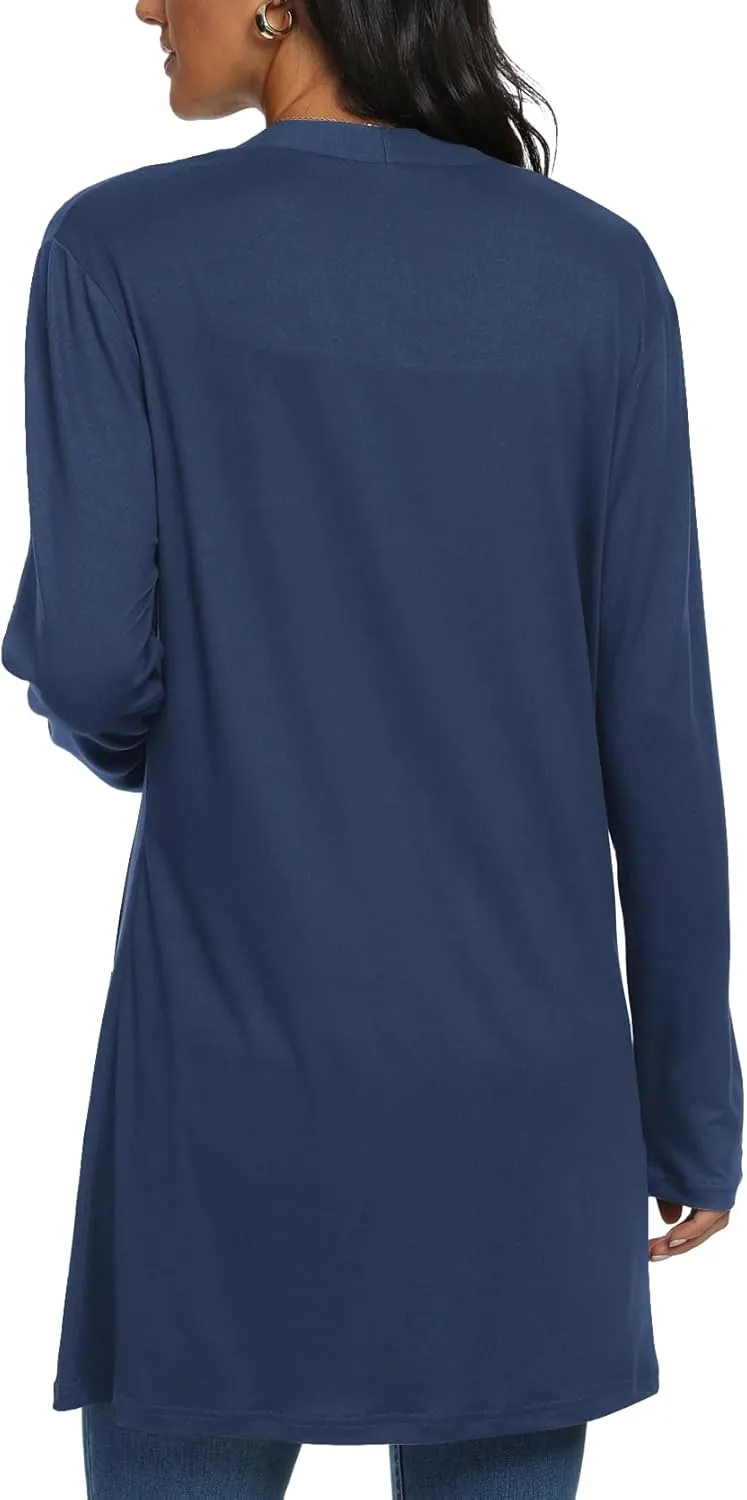 Womens Casual Lightweight with Pocketes Long Sleeve Open Front Cardigan