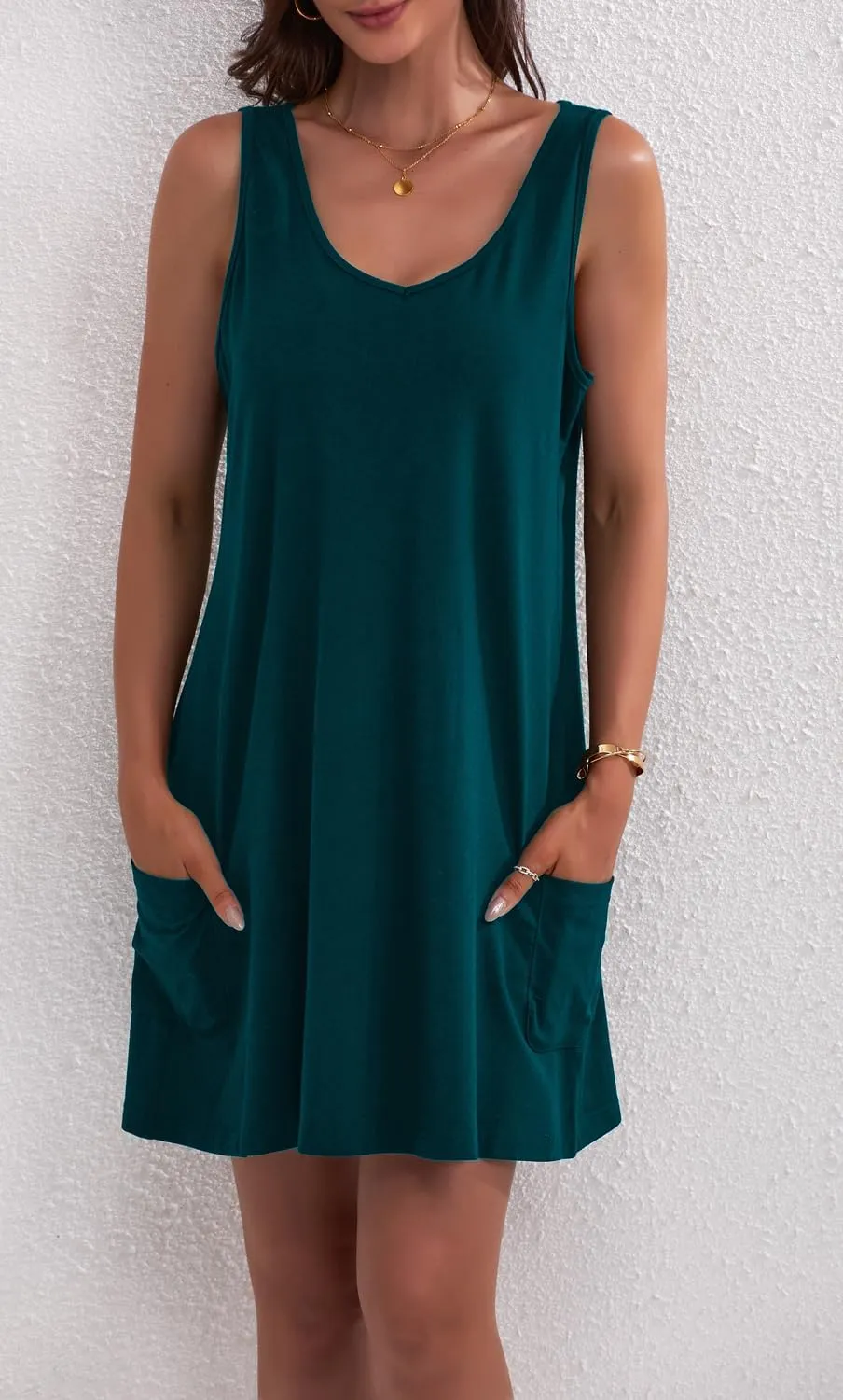 Women's Casual Sundress with Pockets Summer Boho Beach Dress V Neck Loose Tank Dresses Cute Floral T Shirt Dress