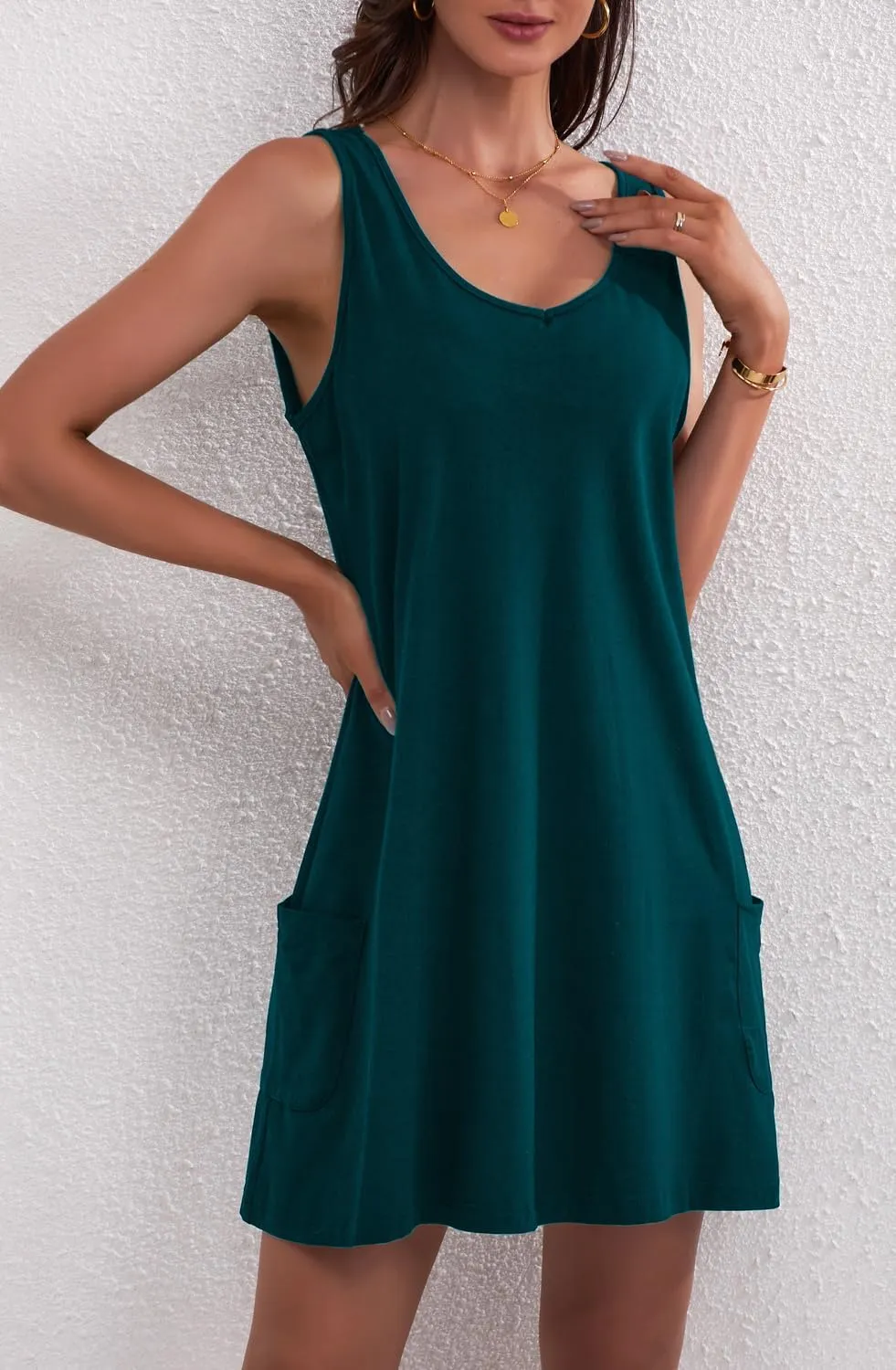 Women's Casual Sundress with Pockets Summer Boho Beach Dress V Neck Loose Tank Dresses Cute Floral T Shirt Dress