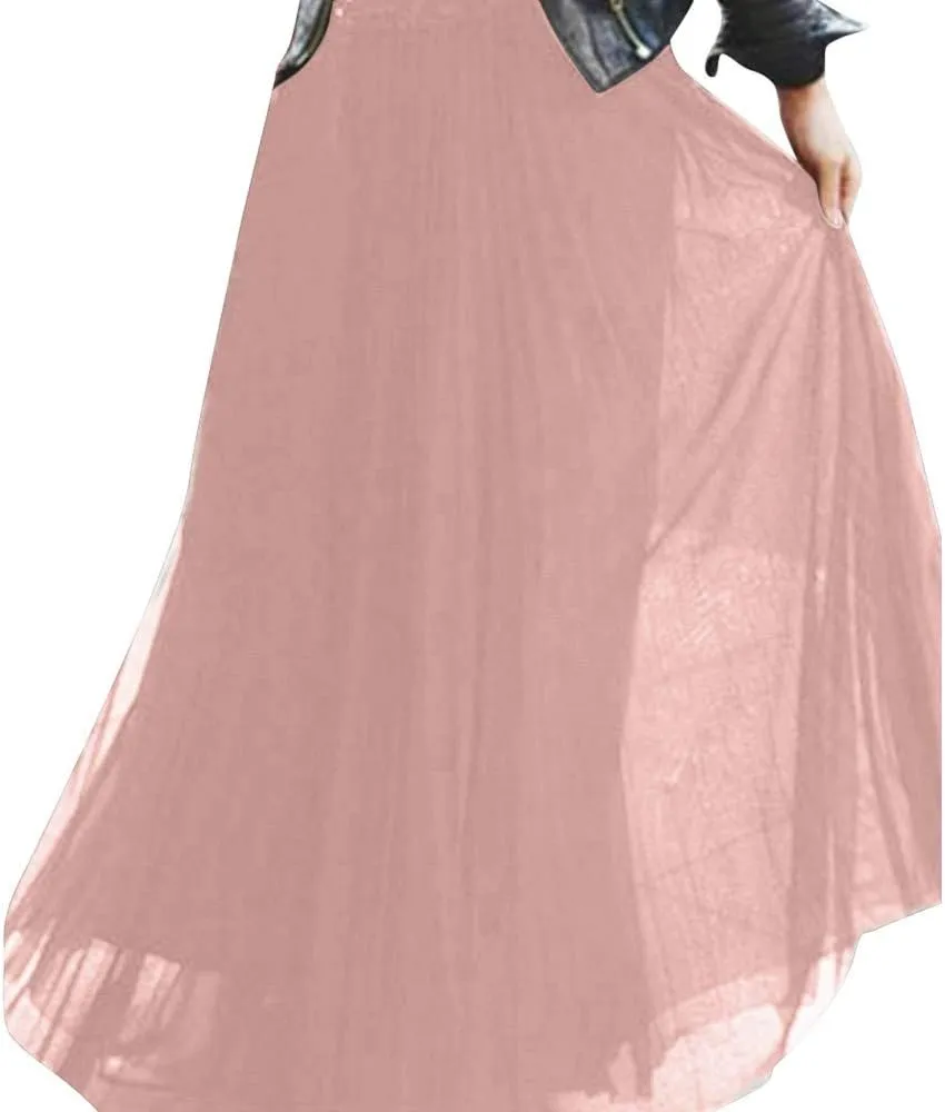 Women's Chiffon Midi Skirt High Waisted Flowy Pleated Skirts Elastic A-Line Long Skirts Casual Summer Maxi Long Skirts