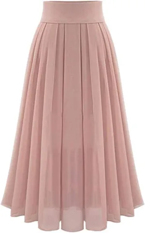 Women's Chiffon Midi Skirt High Waisted Flowy Pleated Skirts Elastic A-Line Long Skirts Casual Summer Maxi Long Skirts