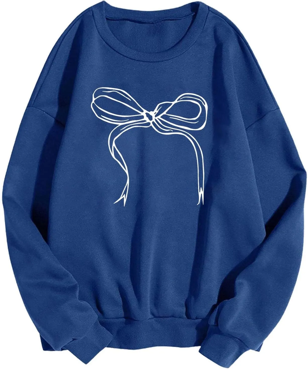 Women's Cute Bow Sweatshirt Plus Size Casual Long Sleeve Crew Neck Sweatshirts Fall Loose Fit Y2k Pullover Tops
